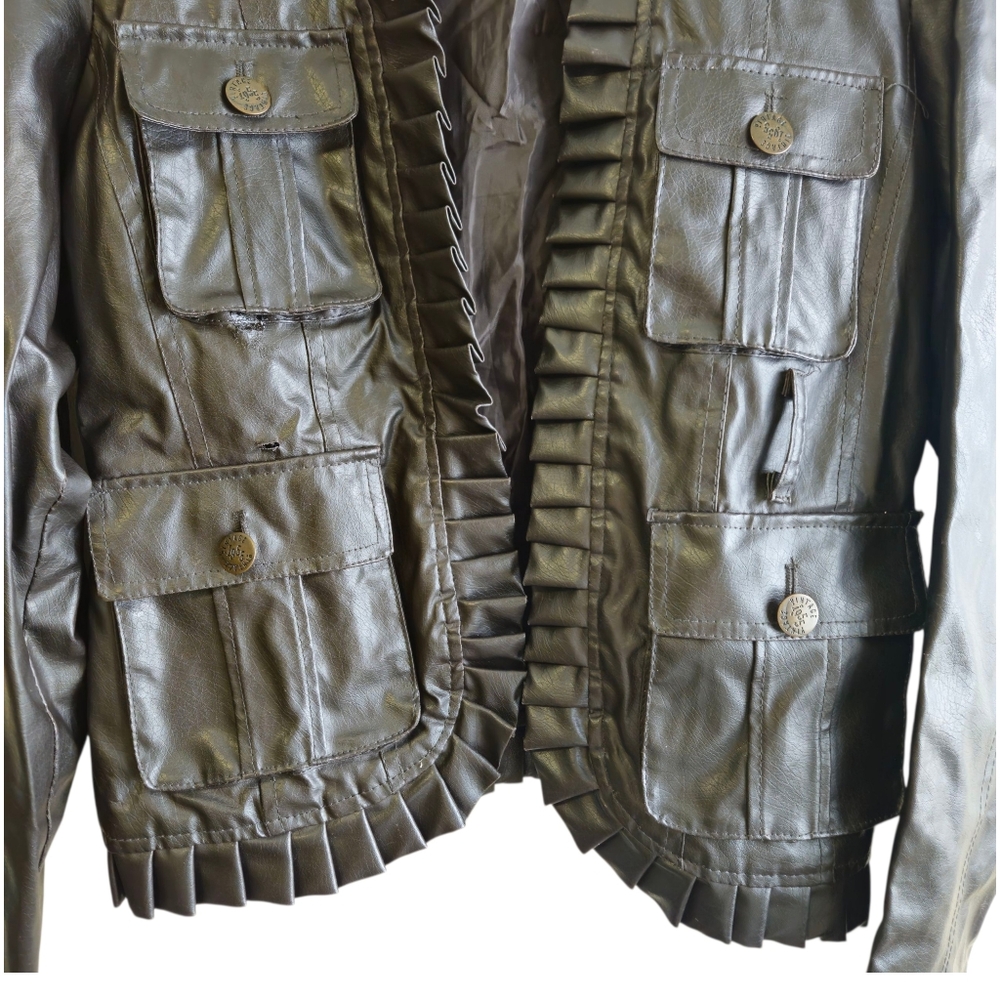 1955 vintage premium faux leather jacket ruffles Biker Goth women xl **FLAWS** - Picture 2 of 11